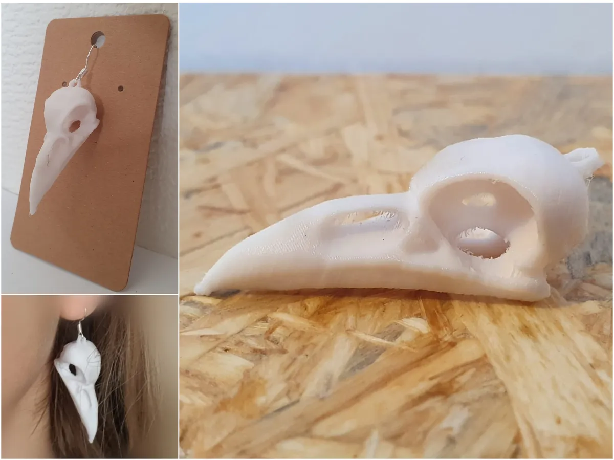 Crow skull earrings and pendant set