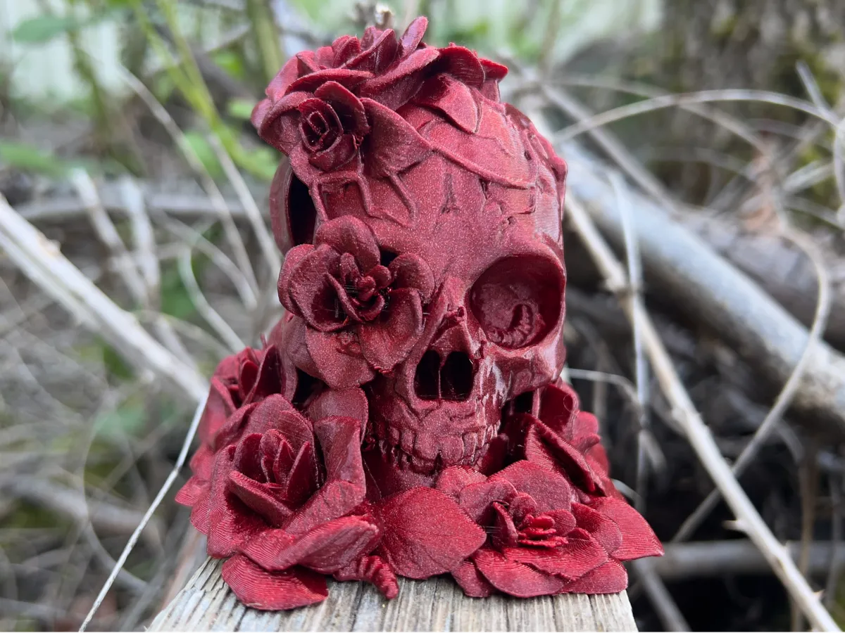 Death & Beauty Roses & Skull Sculpture
