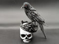Crow on Skull multicolor gothic sculpture