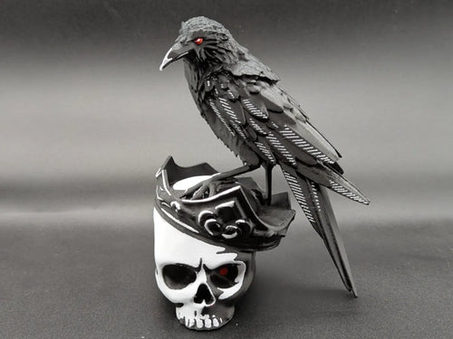Crow on Skull multicolor gothic sculpture